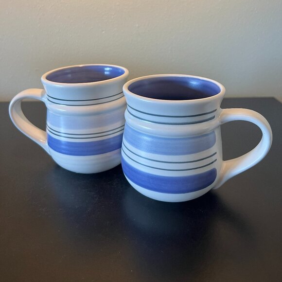 Set of 4 Pfaltzgraff Hand Painted RIO Stoneware Mug with Stripes in Hues of Blue - Picture 2 of 6